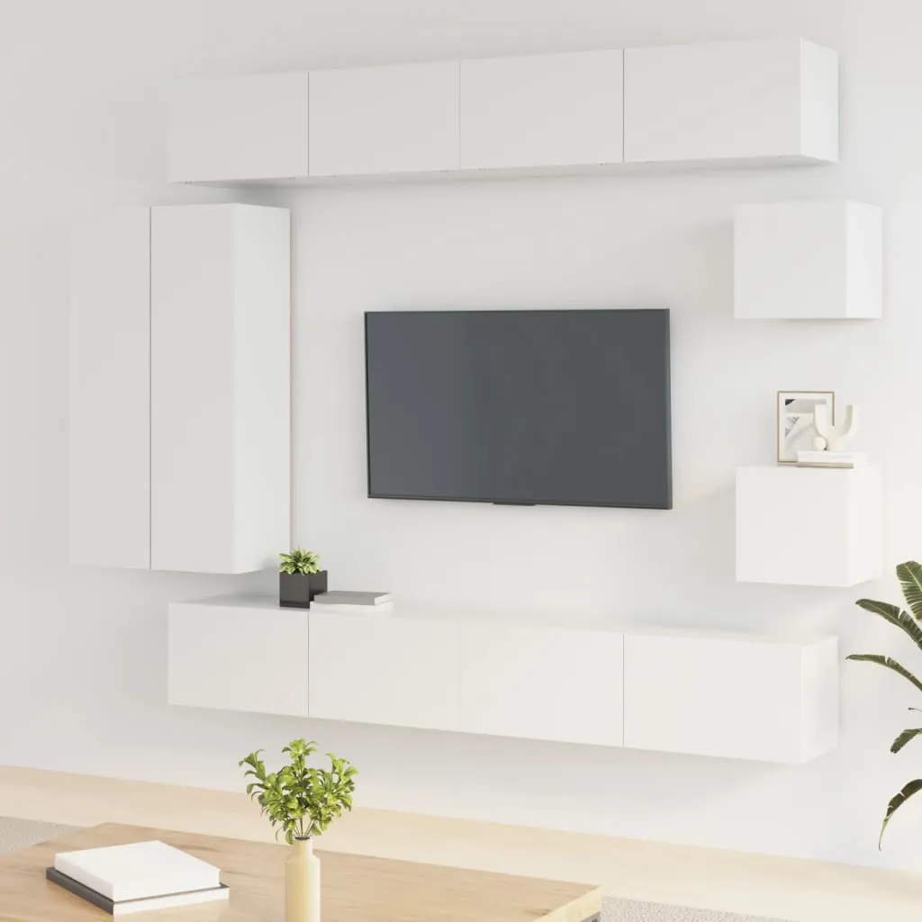 vidaXL Set Mobili Porta TV 8pz Bianco Lucido in Legno Multistrato