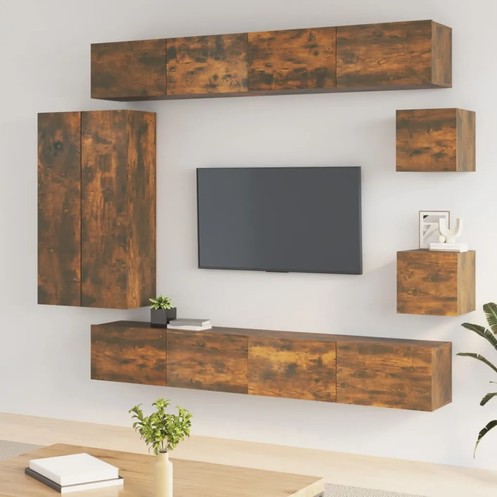 vidaXL Set Mobili Porta TV 8 pz Rovere Fumo in Legno Multistrato