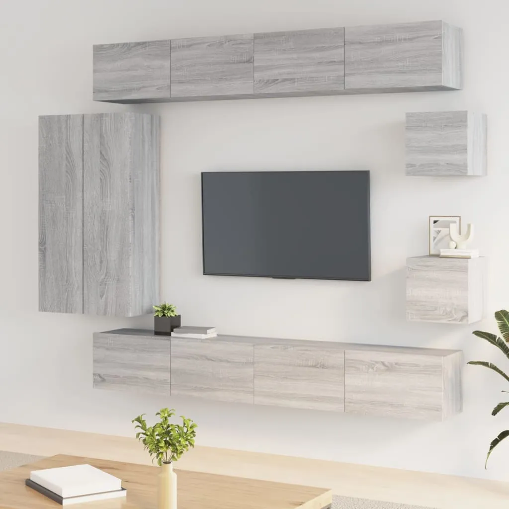 vidaXL Set di Mobili Porta TV 8 pz Grigio Sonoma in Legno Multistrato