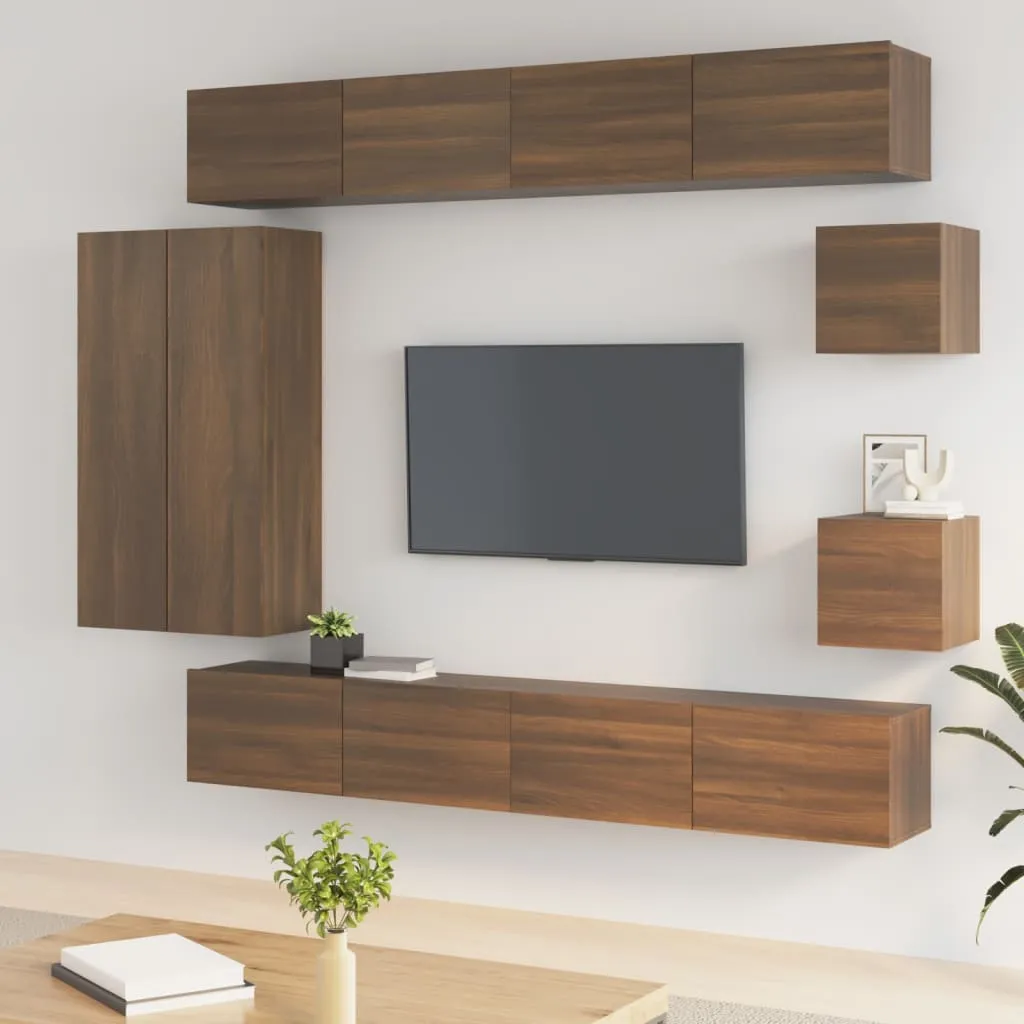 vidaXL Set Mobili Porta TV 8pz Rovere Marrone in Legno Multistrato