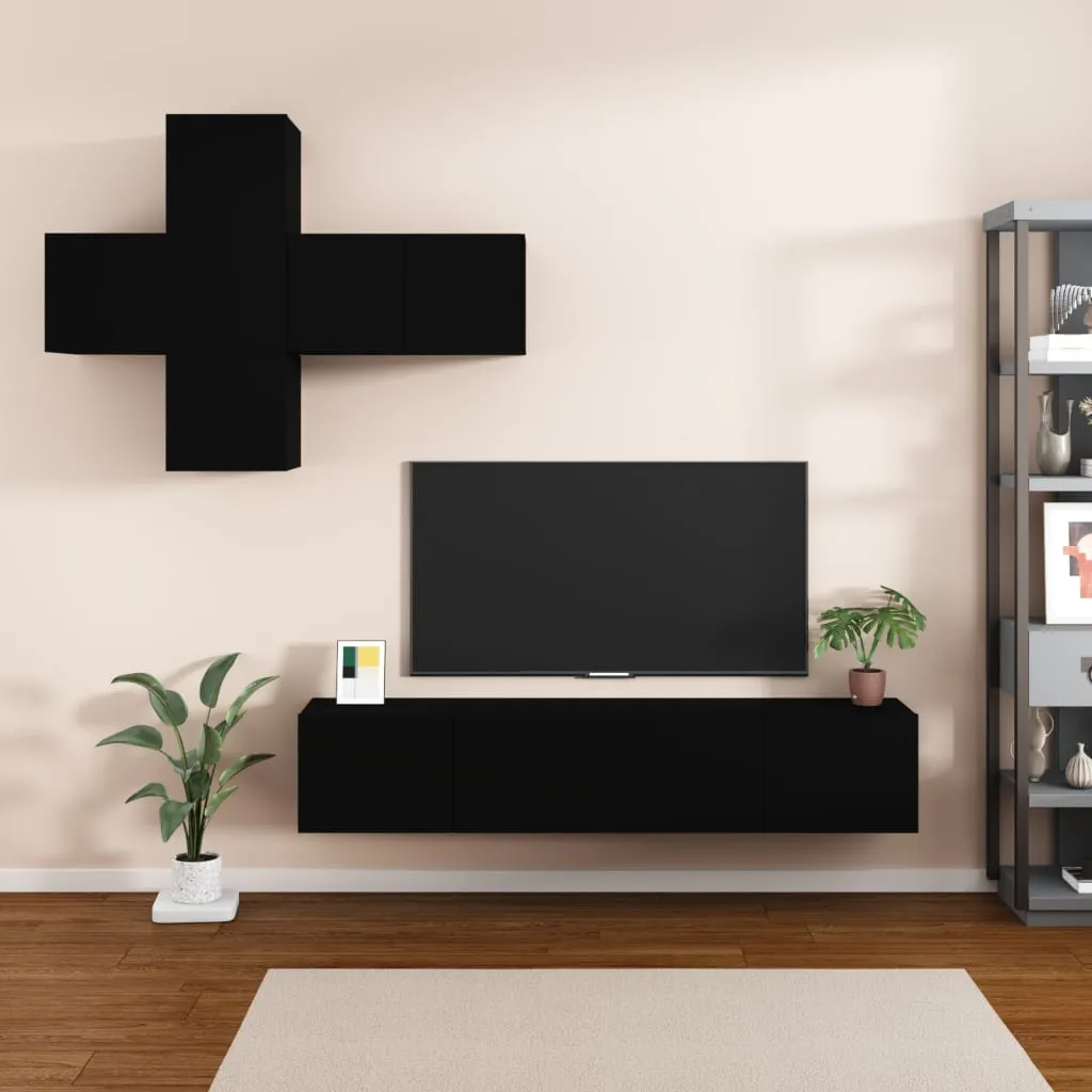 vidaXL Set di Mobili Porta TV 7 pz Nero in Legno Multistrato