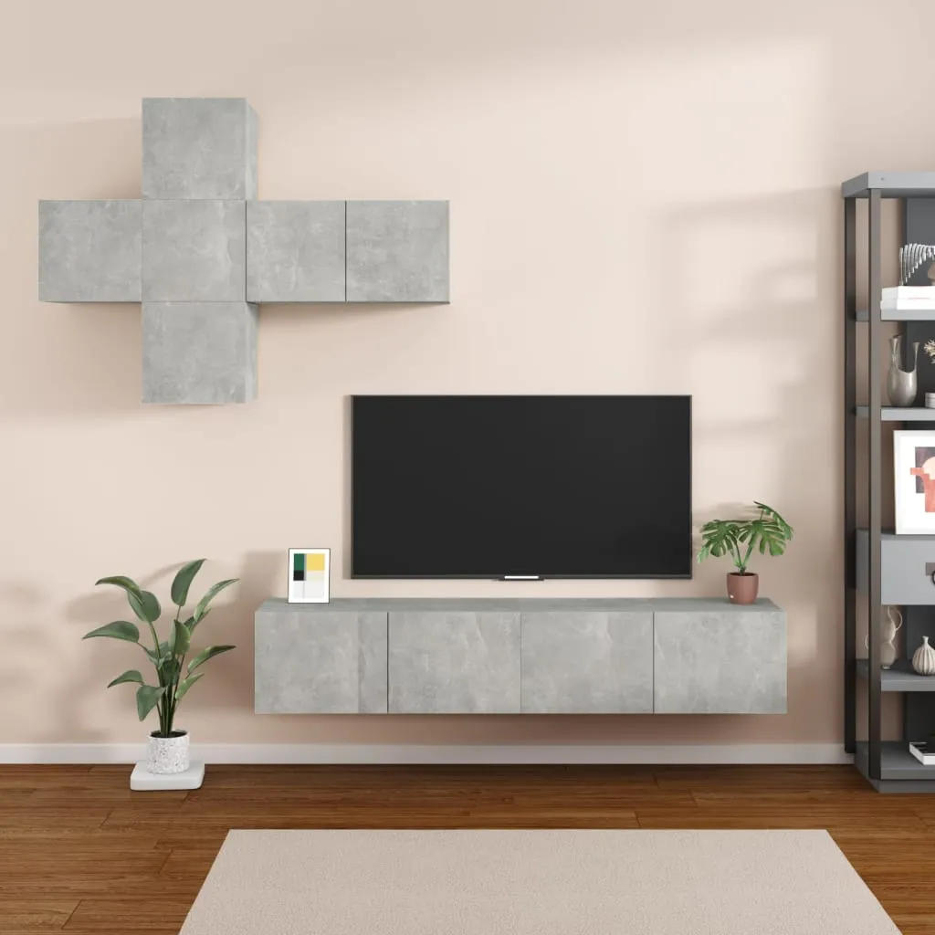 vidaXL Set di Mobili Porta TV 7 pz Grigio Cemento in Legno Multistrato