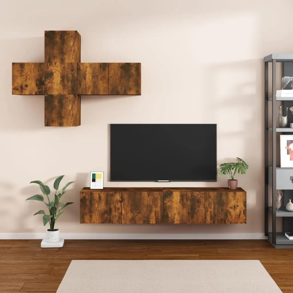 vidaXL Set di Mobili Porta TV 7 pz Rovere Fumo in Legno Multistrato