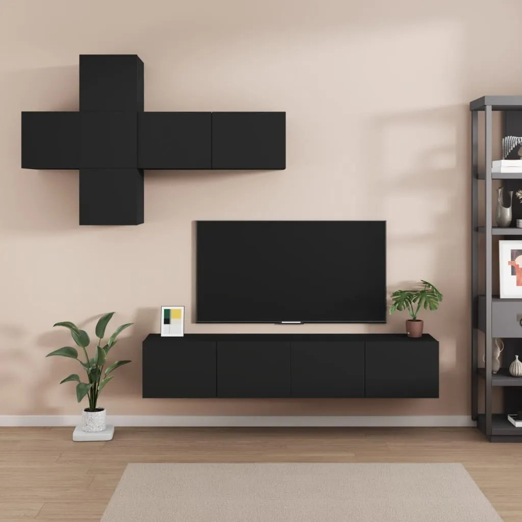 vidaXL Set di Mobili Porta TV 7 pz Nero in Legno Multistrato