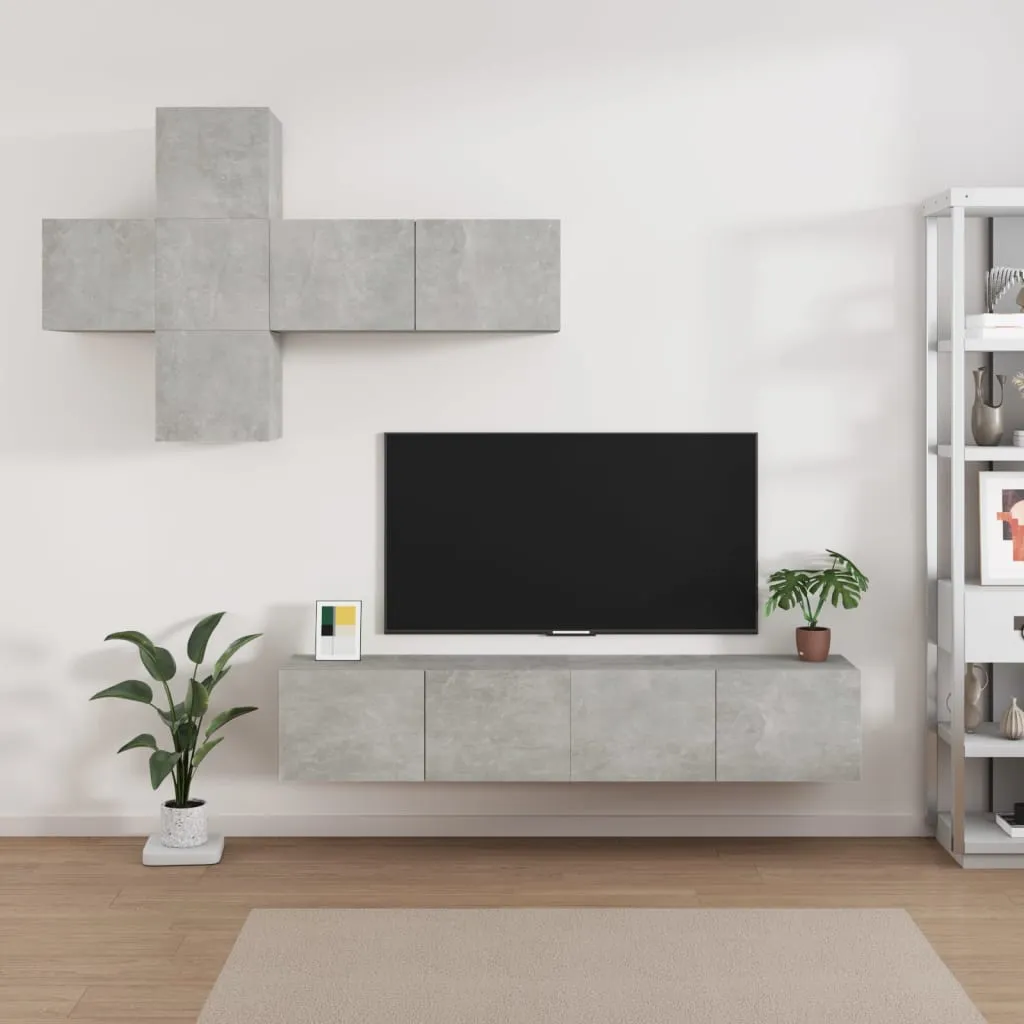 vidaXL Set di Mobili Porta TV 7 pz Grigio Cemento in Legno Multistrato