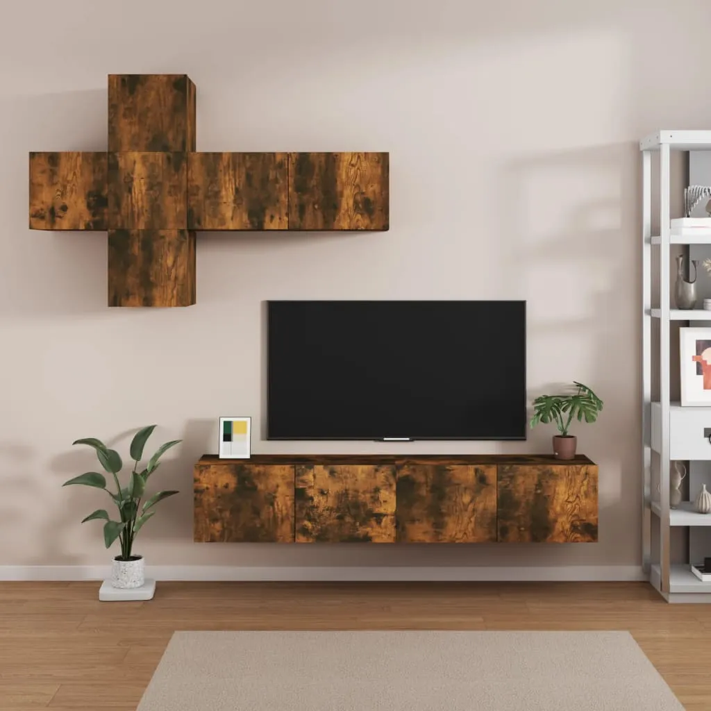 vidaXL Set di Mobili Porta TV 7 pz Rovere Fumo in Legno Multistrato