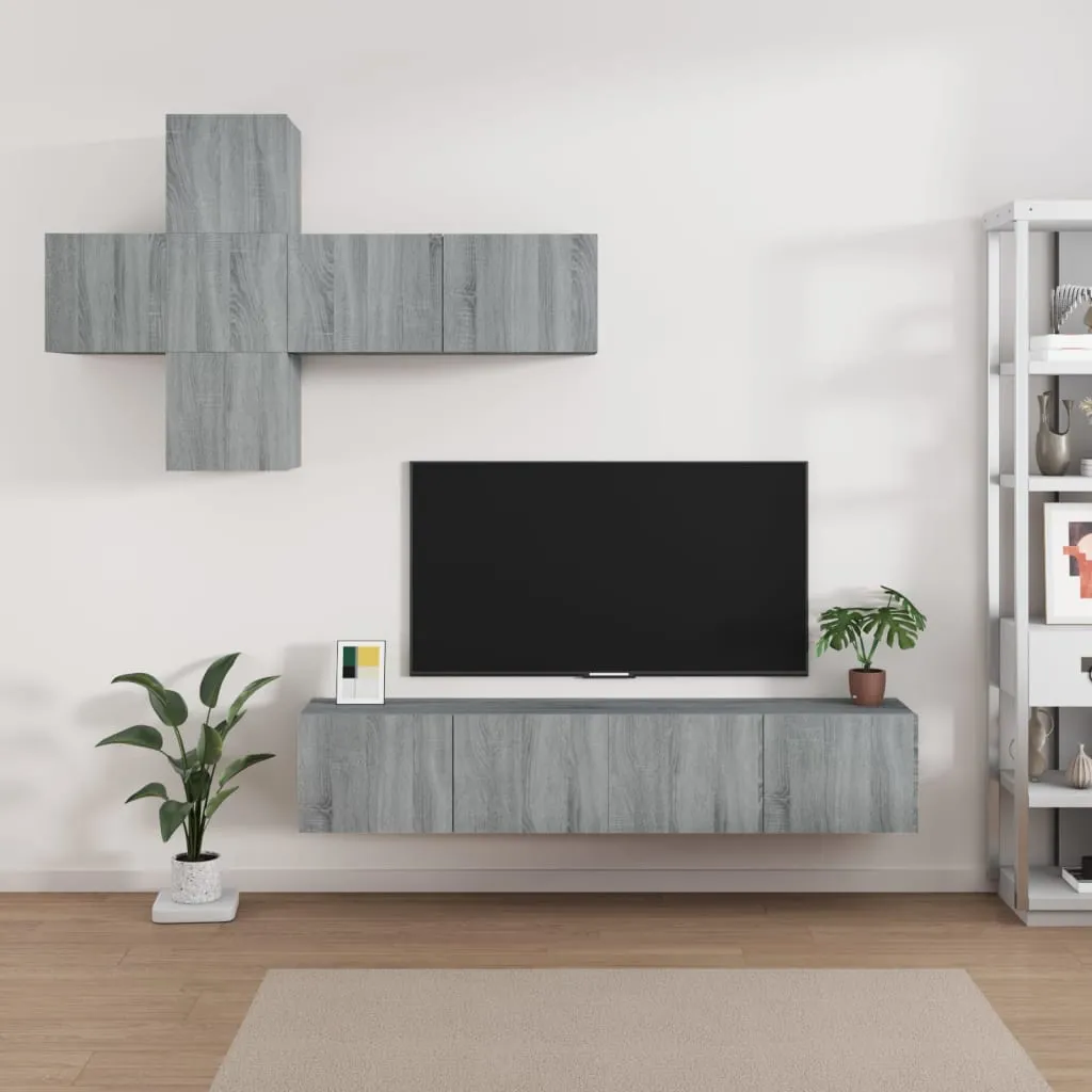 vidaXL Set di Mobili Porta TV 7 pz Grigio Sonoma in Legno Multistrato