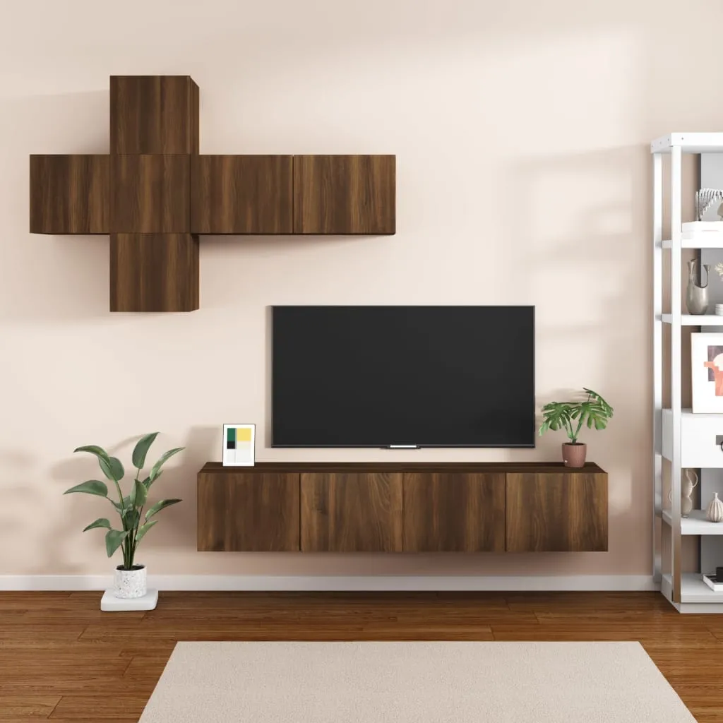 vidaXL Set Mobili Porta TV 7 pz Rovere Marrone in Legno Multistrato