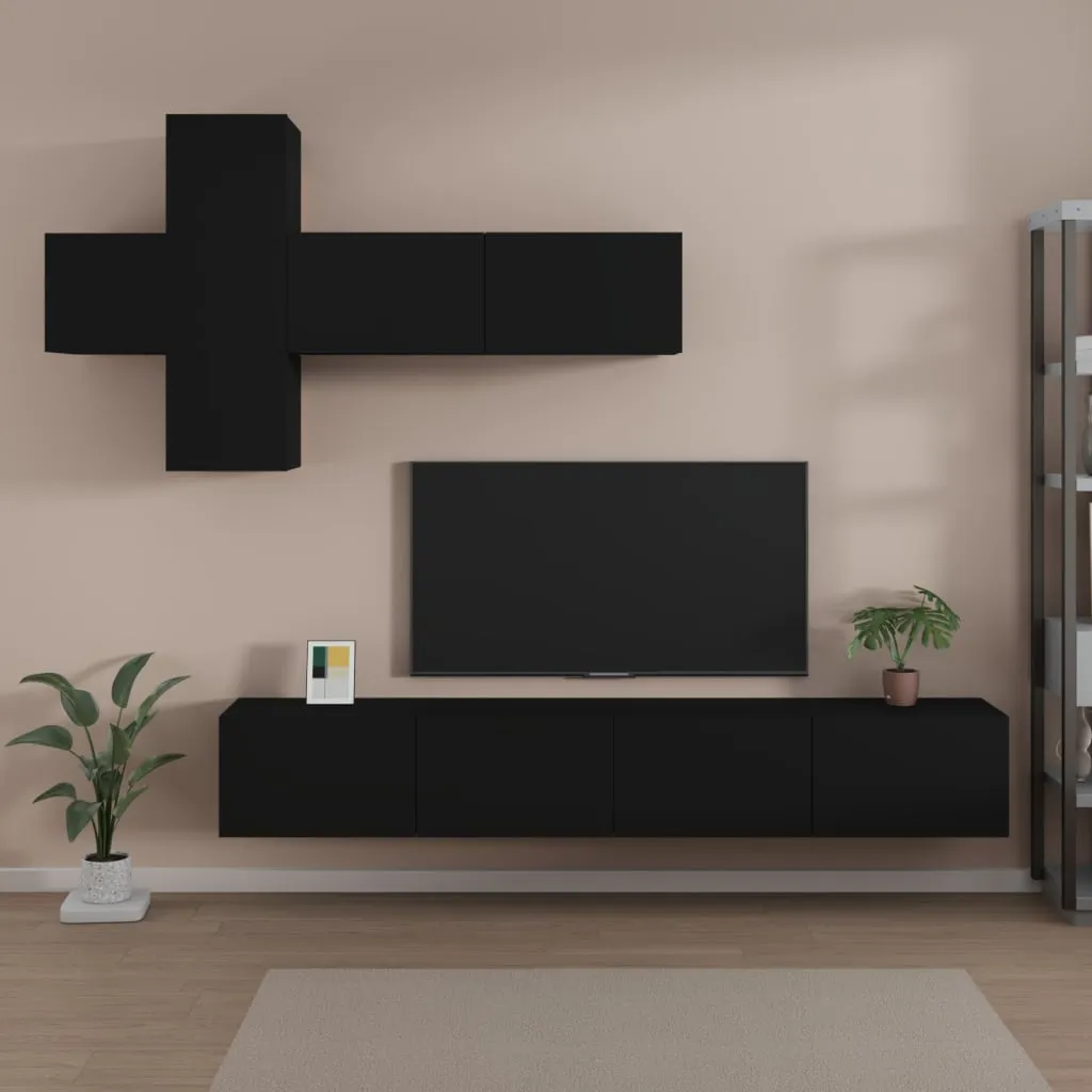 vidaXL Set di Mobili Porta TV 7 pz Nero in Legno Multistrato