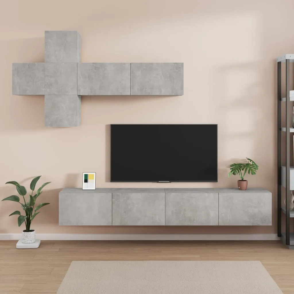 vidaXL Set di Mobili Porta TV 7 pz Grigio Cemento in Legno Multistrato