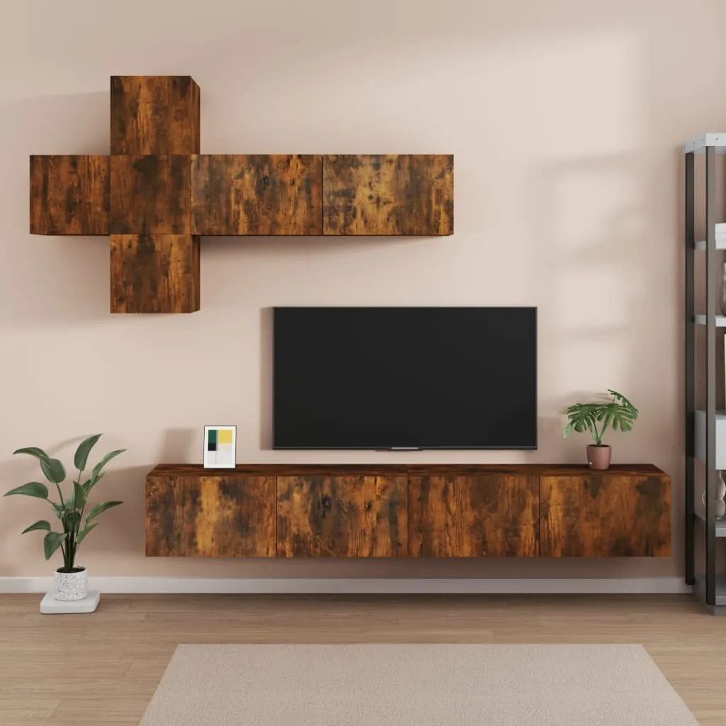 vidaXL Set di Mobili Porta TV 7 pz Rovere Fumo in Legno Multistrato