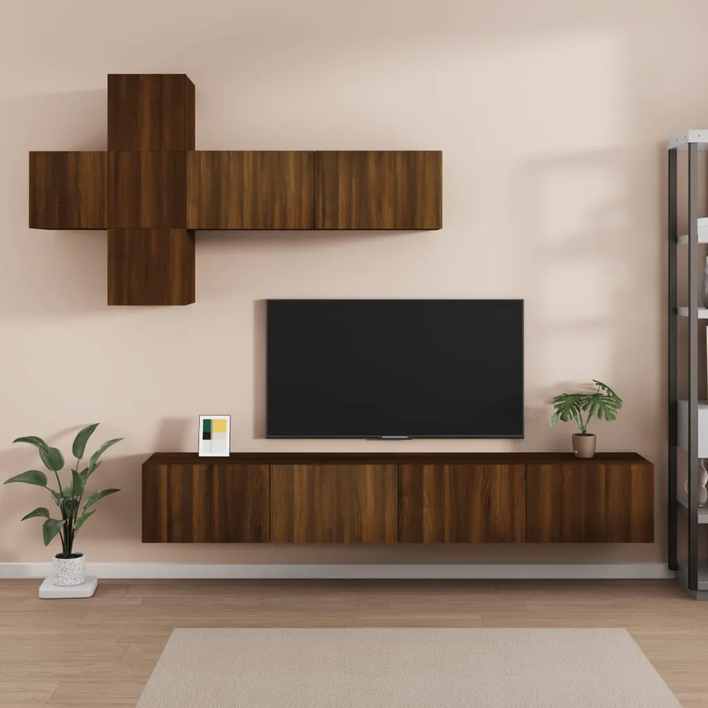 vidaXL Set Mobili Porta TV 7 pz Rovere Marrone in Legno Multistrato