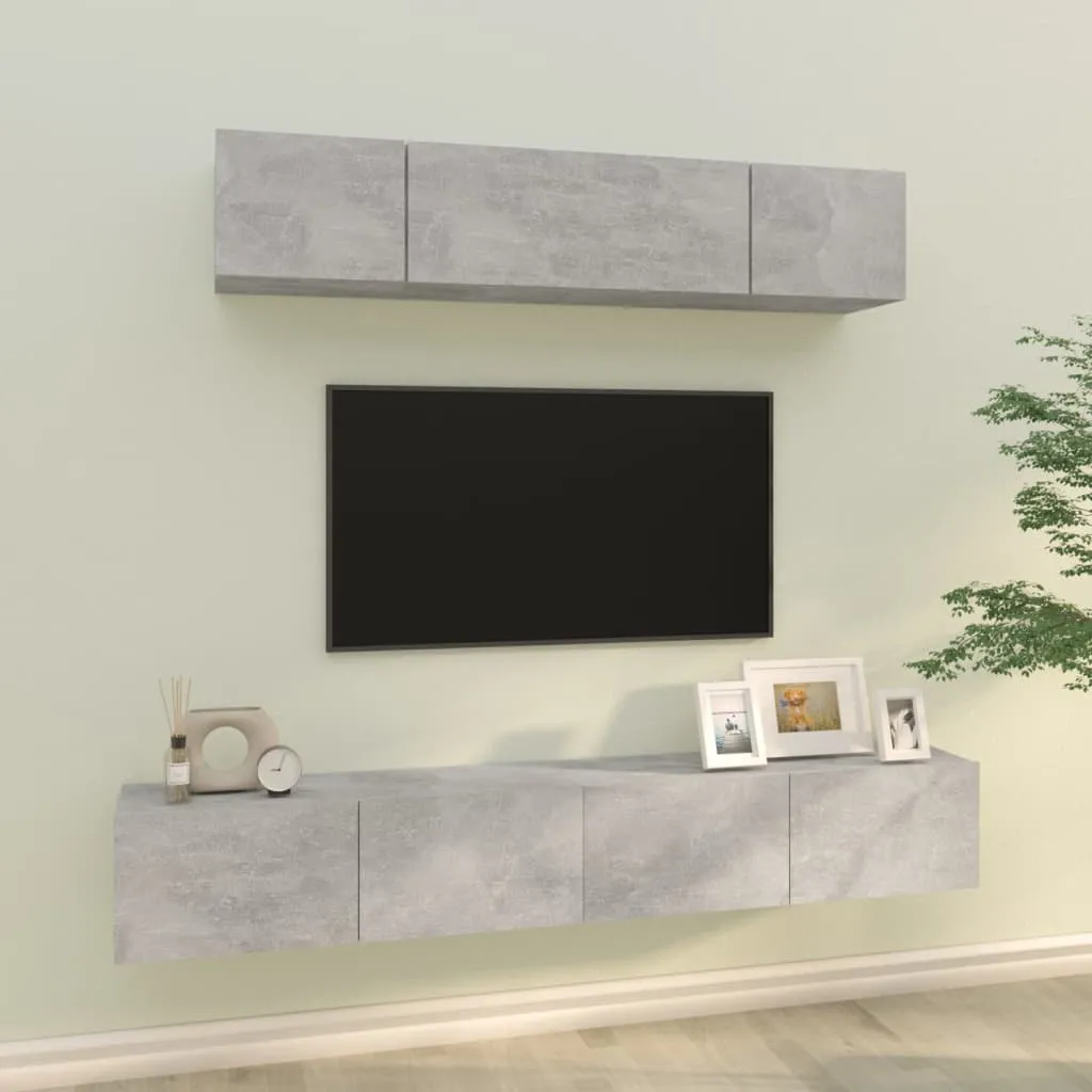 vidaXL Set di Mobili Porta TV 4 pz Grigio Cemento in Legno Multistrato