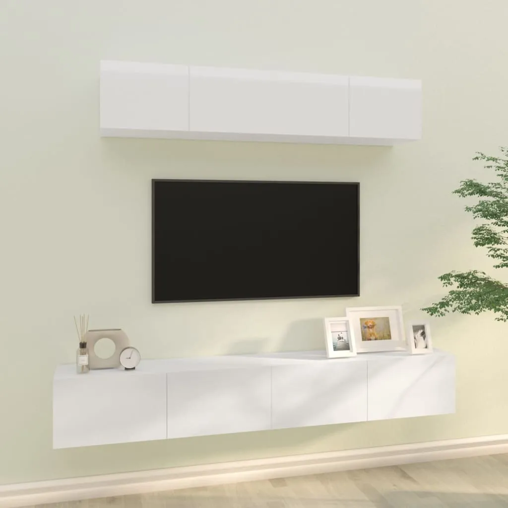 vidaXL Set di Mobili Porta TV 4 pz Bianco Lucido in Legno Multistrato