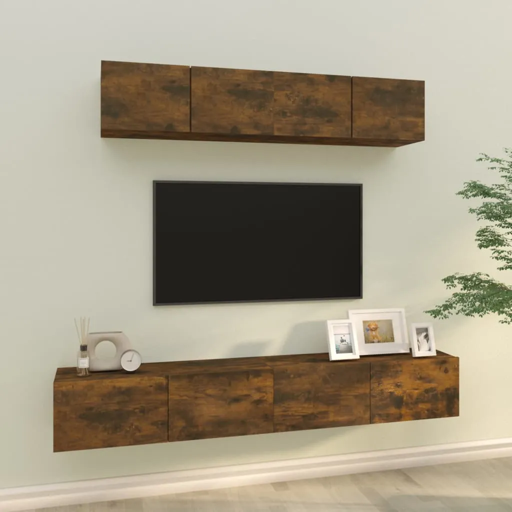 vidaXL Set di Mobili Porta TV 4 pz Rovere Fumo in Legno Multistrato