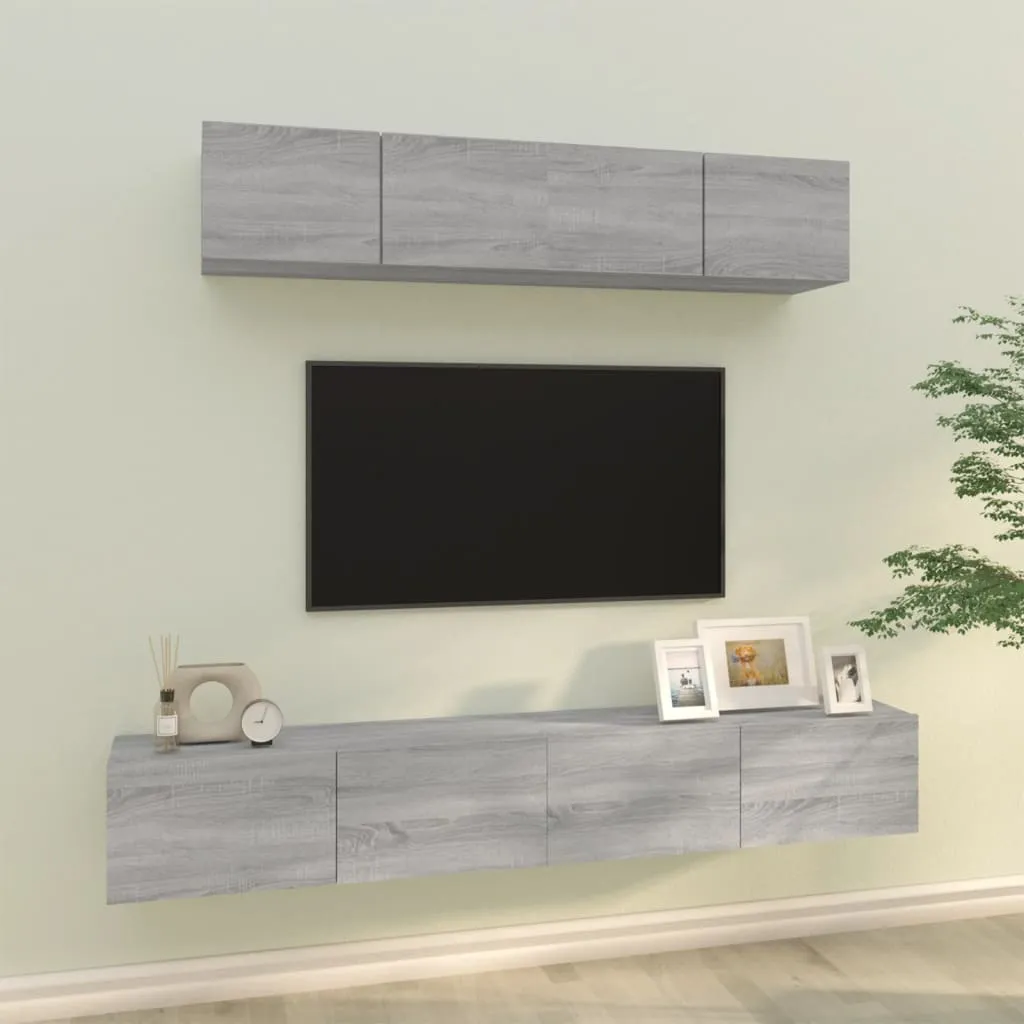 vidaXL Set di Mobili Porta TV 4 pz Grigio Sonoma in Legno Multistrato