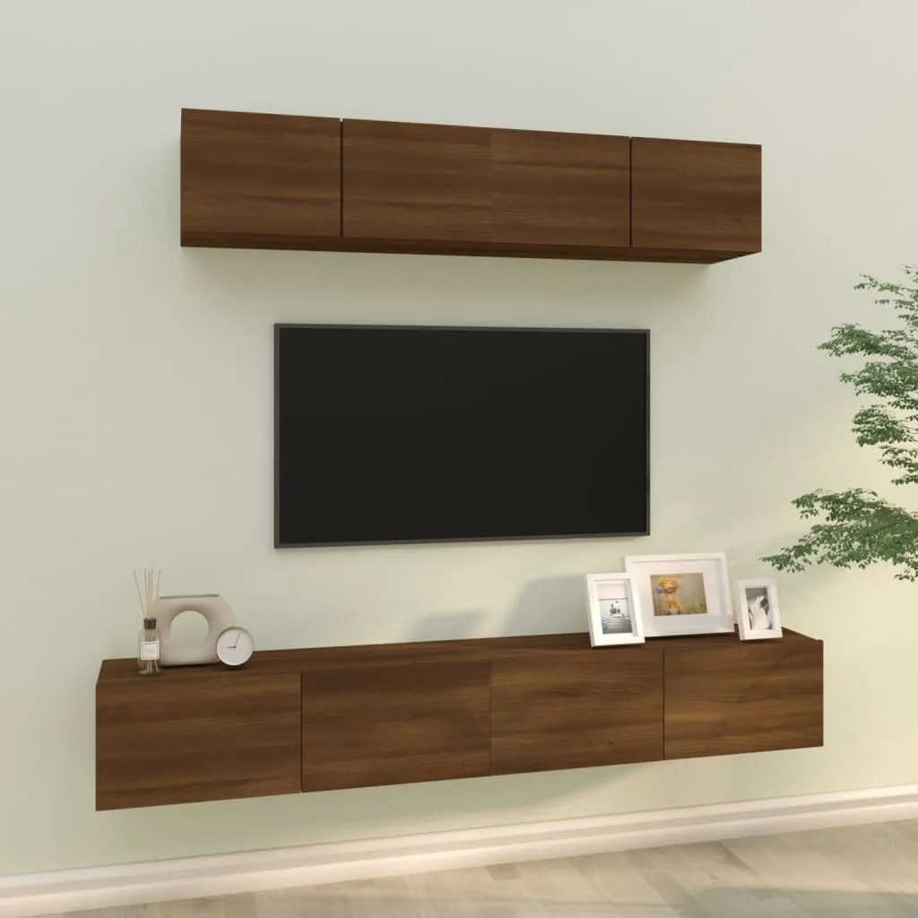 vidaXL Set Mobili Porta TV 4 pz Rovere Marrone in Legno Multistrato