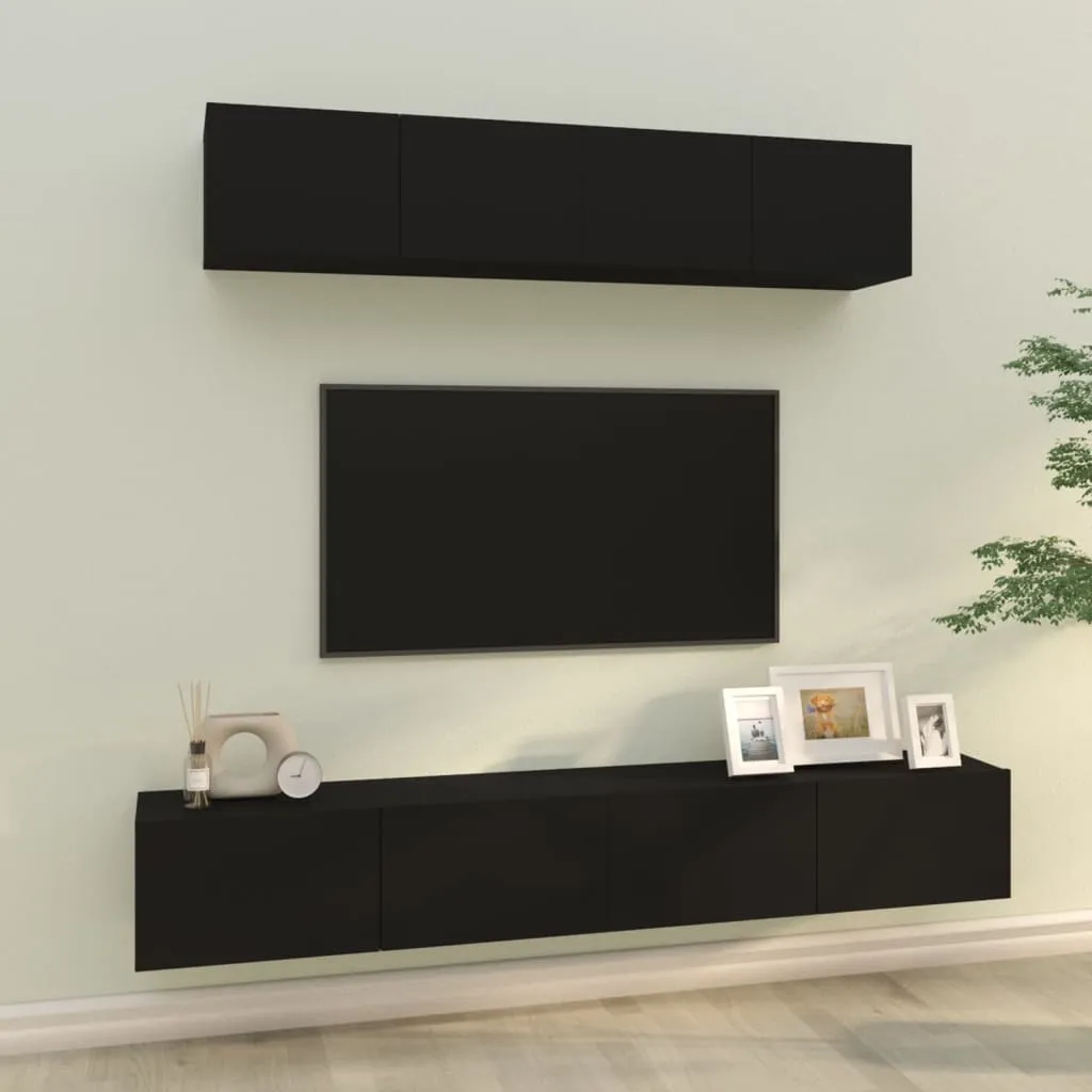 vidaXL Set Mobili Porta TV 4 pz Nero in Legno Multistrato