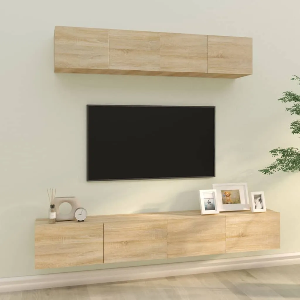 vidaXL Set di Mobili Porta TV 4 pz Rovere Sonoma in Legno Multistrato