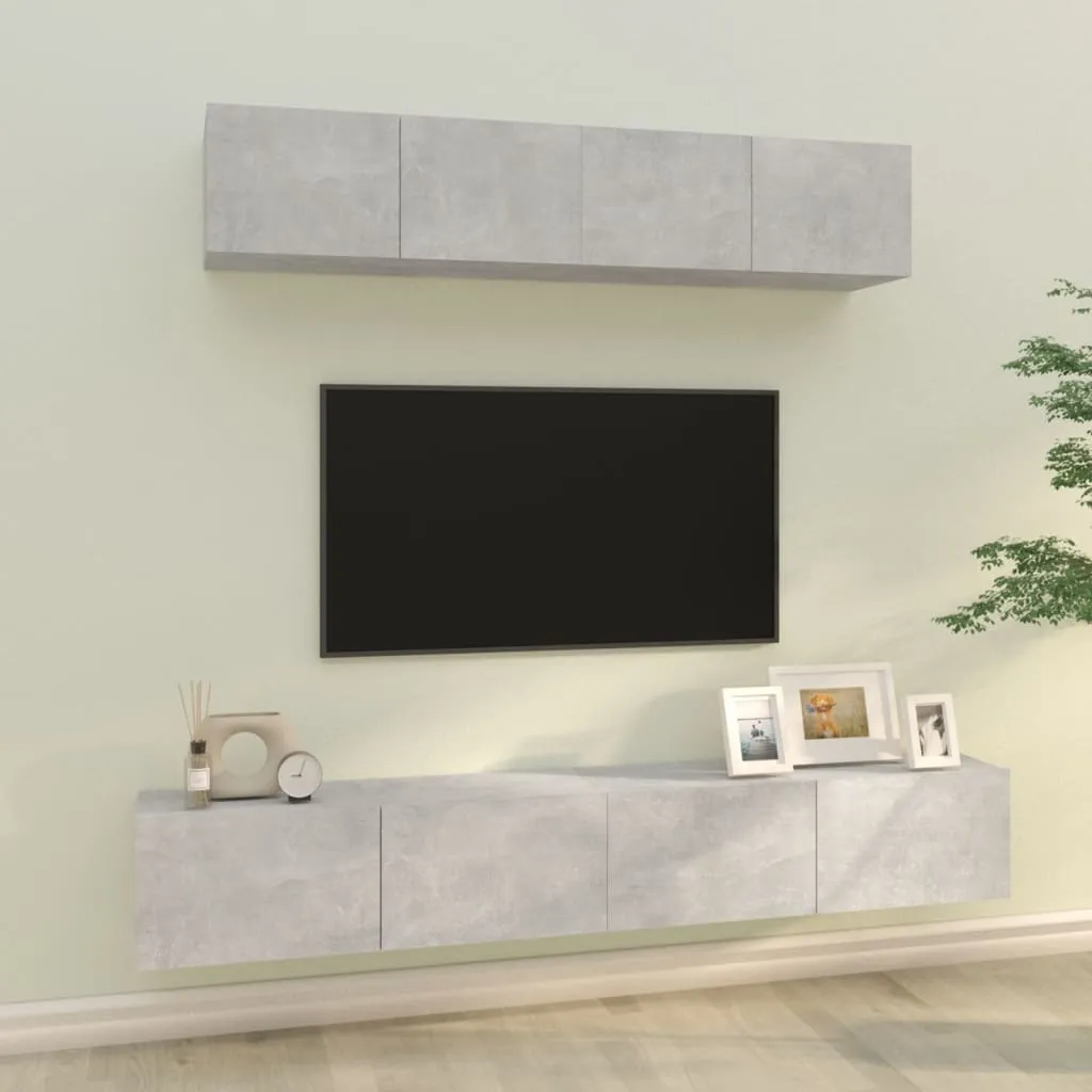 vidaXL Set di Mobili Porta TV 4 pz Grigio Cemento in Legno Multistrato