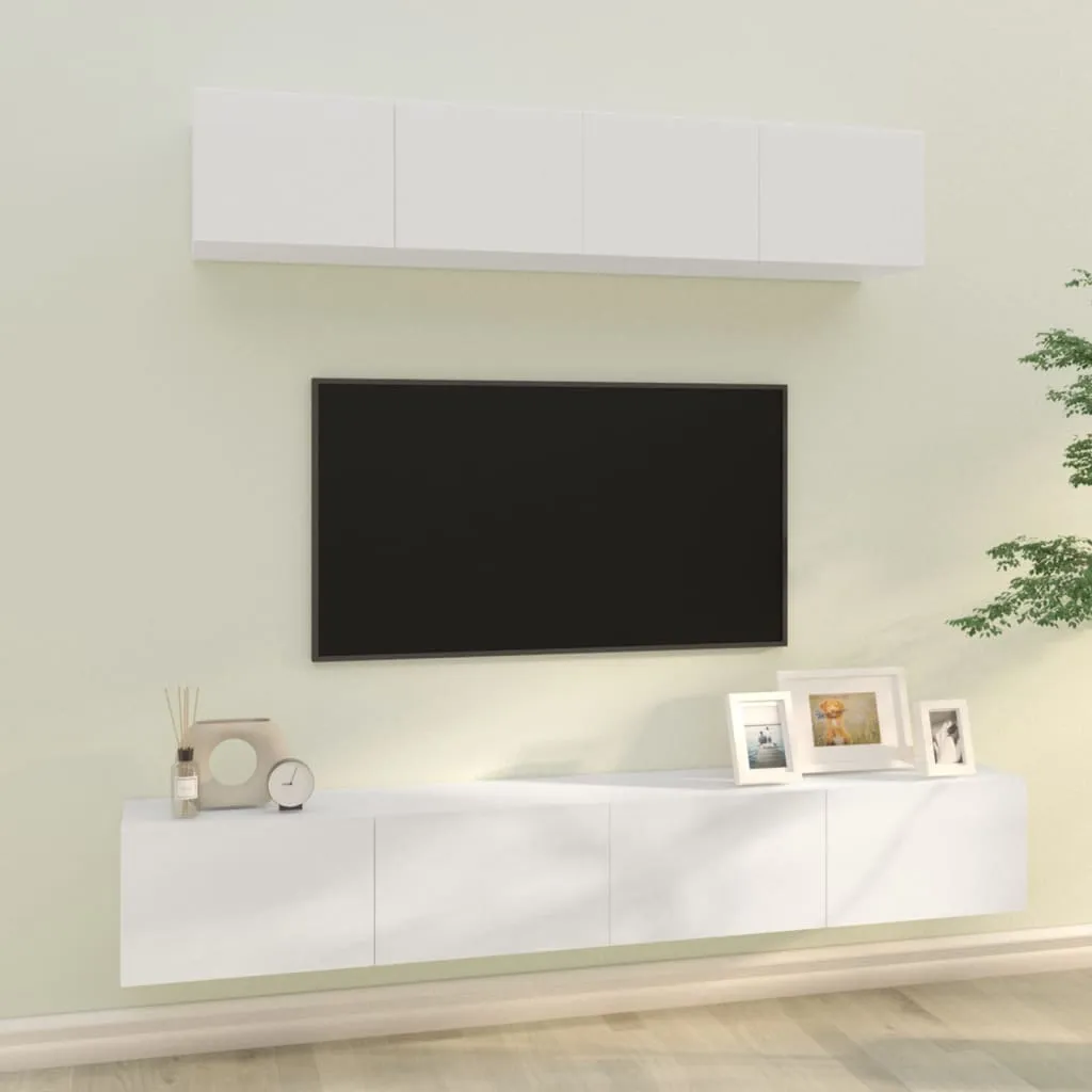 vidaXL Set di Mobili Porta TV 4 pz Bianco Lucido in Legno Multistrato