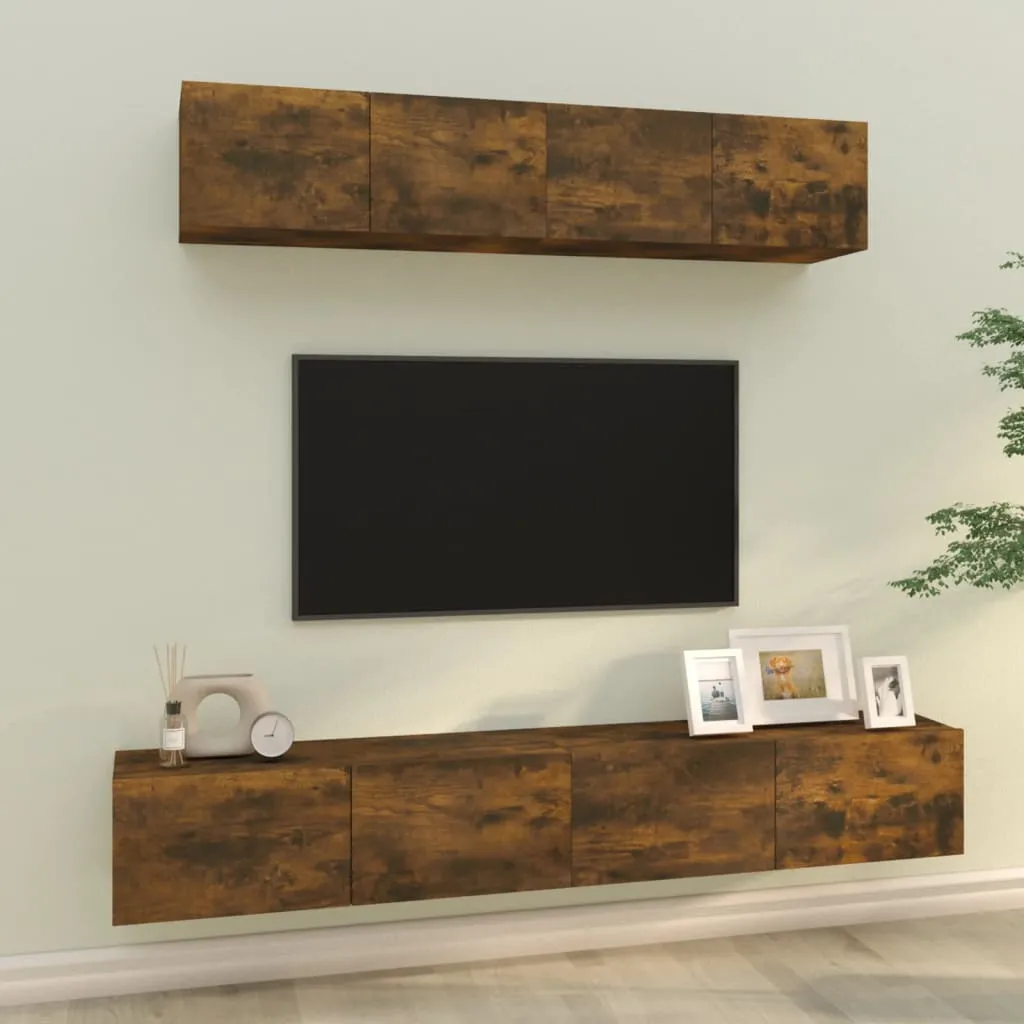 vidaXL Set di Mobili Porta TV 4 pz Rovere Fumo in Legno Multistrato