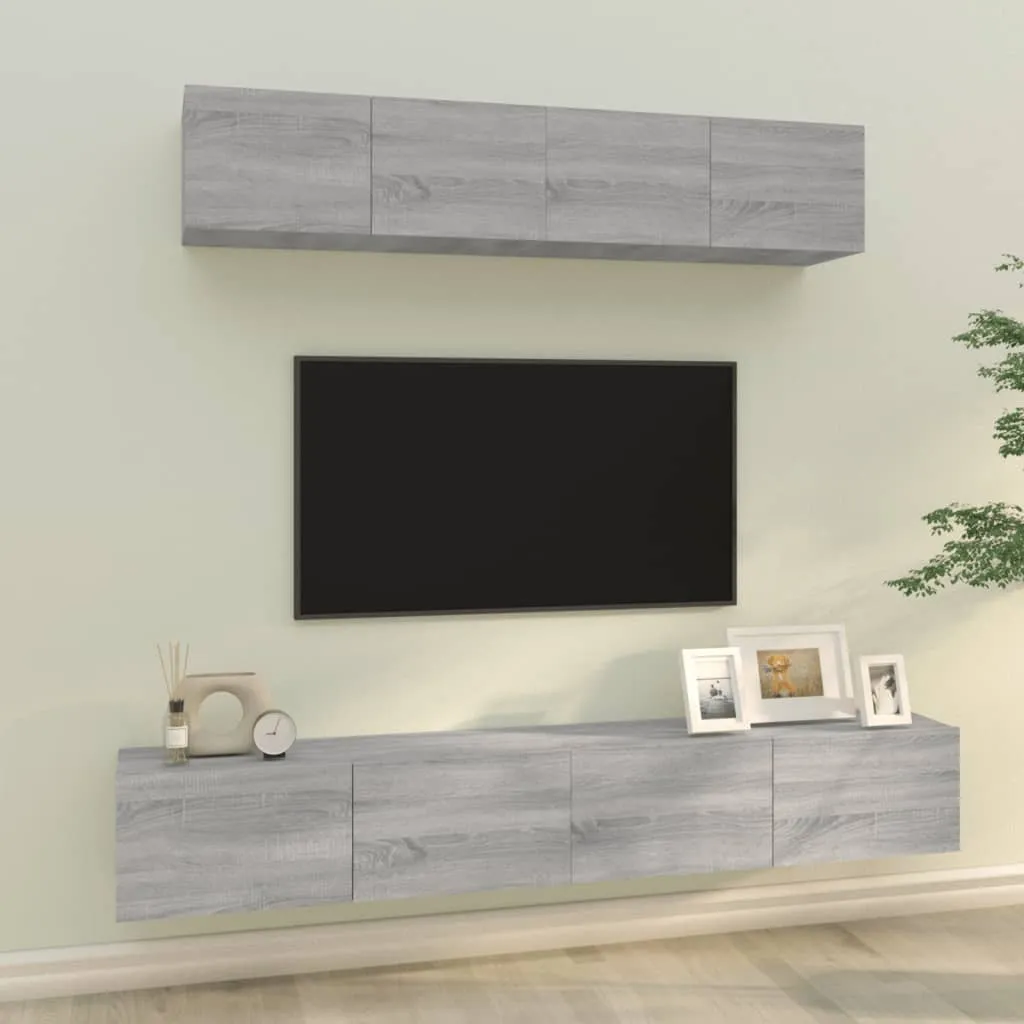 vidaXL Set di Mobili Porta TV 4 pz Grigio Sonoma in Legno Multistrato