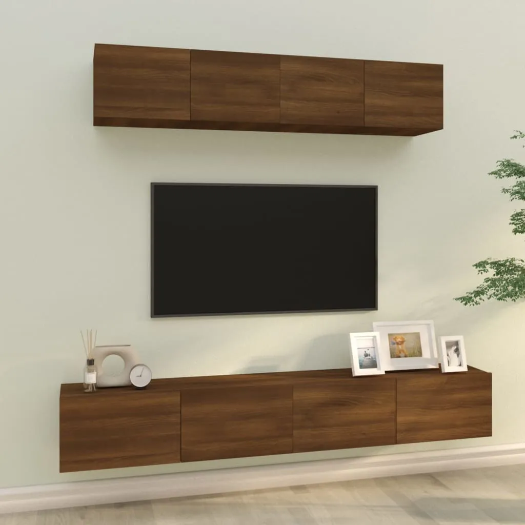 vidaXL Set Mobili Porta TV 4 pz Rovere Marrone in Legno Multistrato