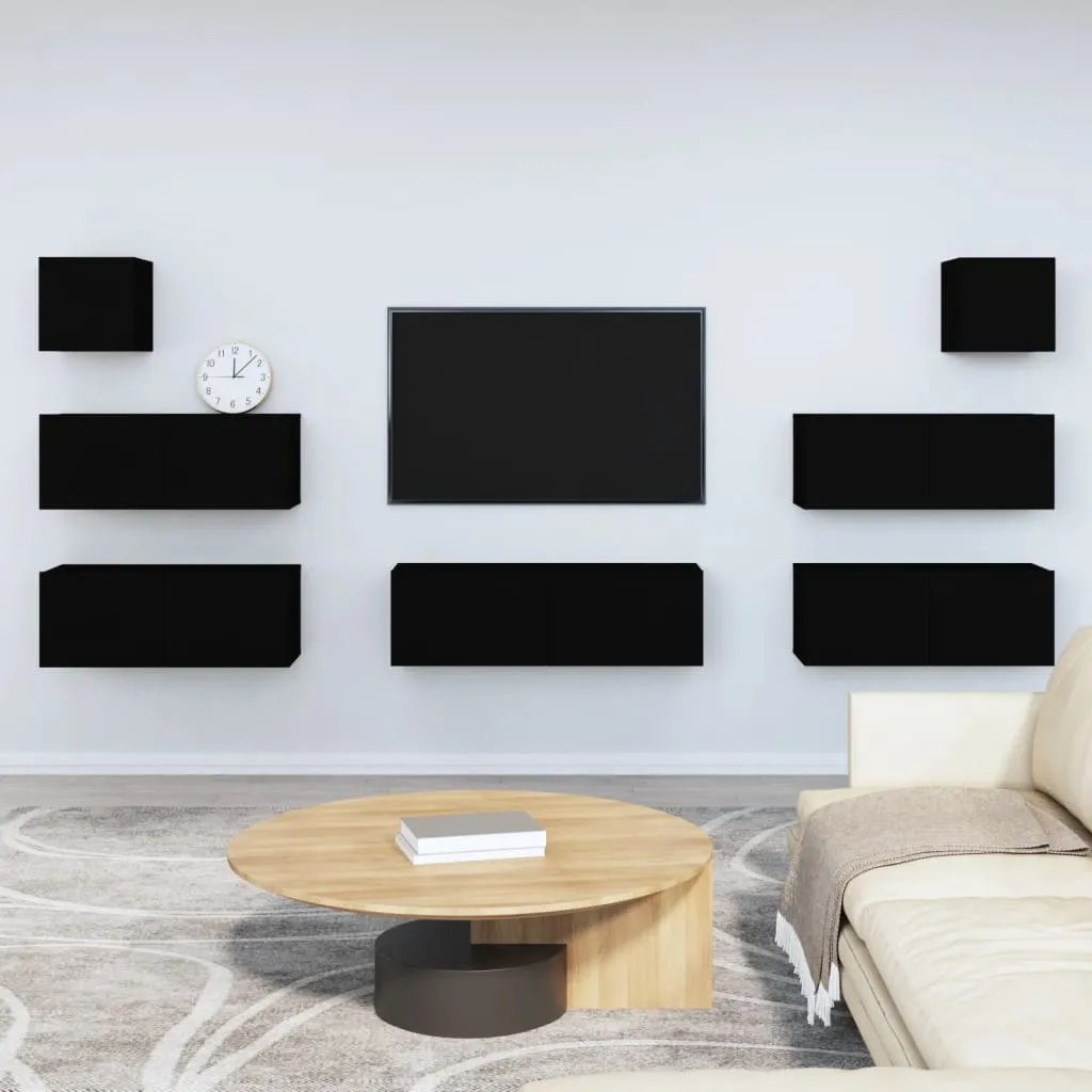 vidaXL Set di Mobili Porta TV 7 pz Nero in Legno Multistrato