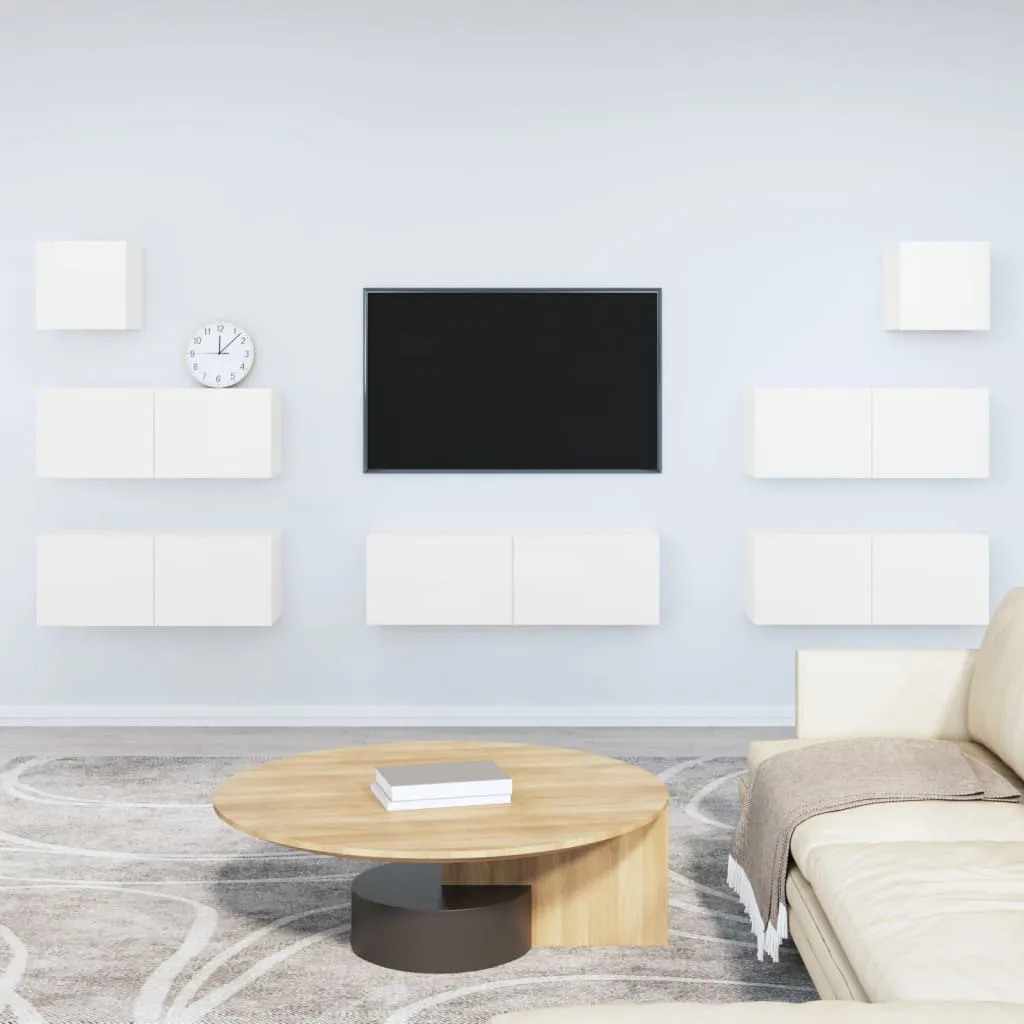 vidaXL Set di Mobili Porta TV 7 pz Bianco Lucido in Legno Multistrato