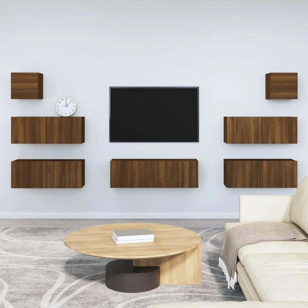 vidaXL Set Mobili Porta TV 7 pz Rovere Marrone in Legno Multistrato