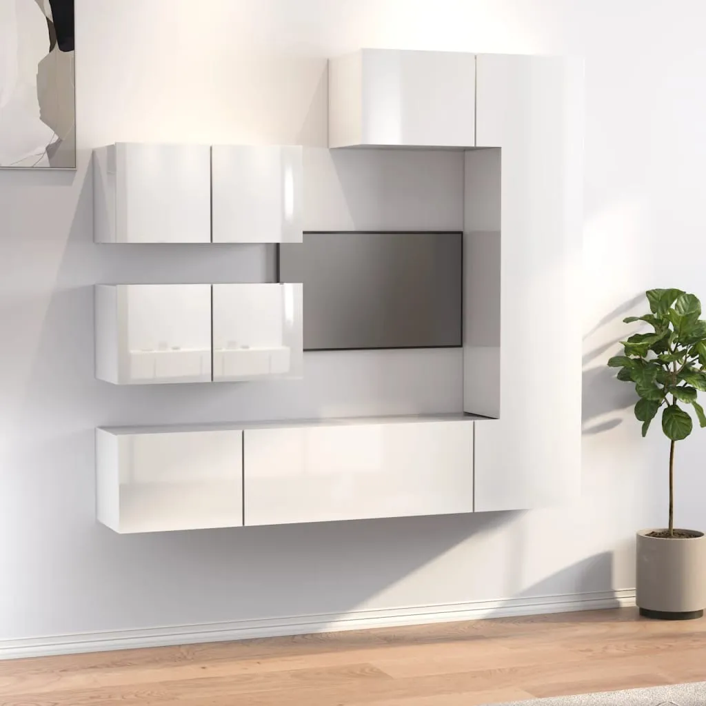 vidaXL Set di Mobili Porta TV 6 pz Bianco Lucido in Legno Multistrato