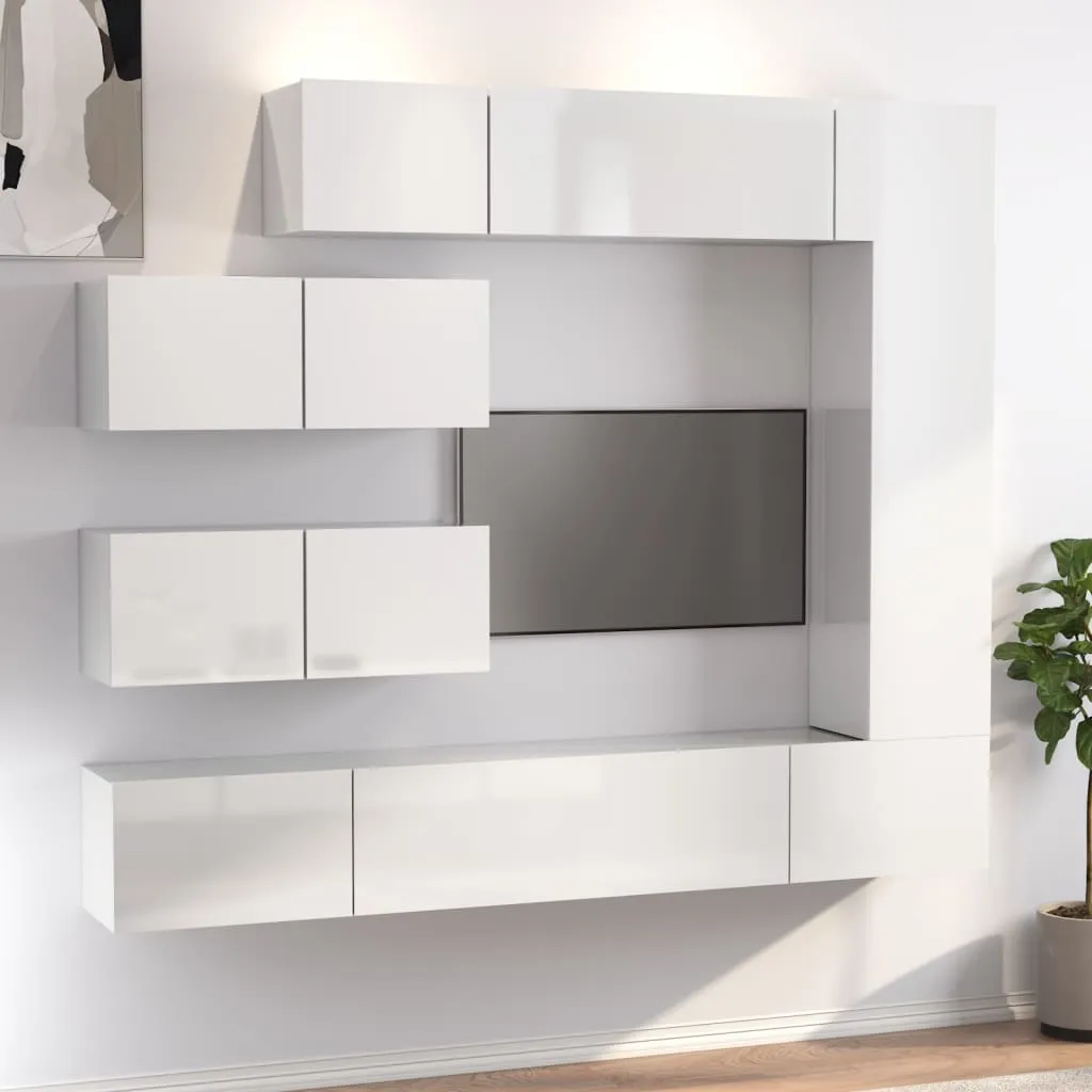 vidaXL Set di Mobili Porta TV 7 pz Bianco Lucido in Legno Multistrato