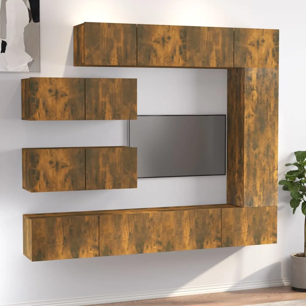 vidaXL Set di Mobili Porta TV 7 pz Rovere Fumo in Legno Multistrato