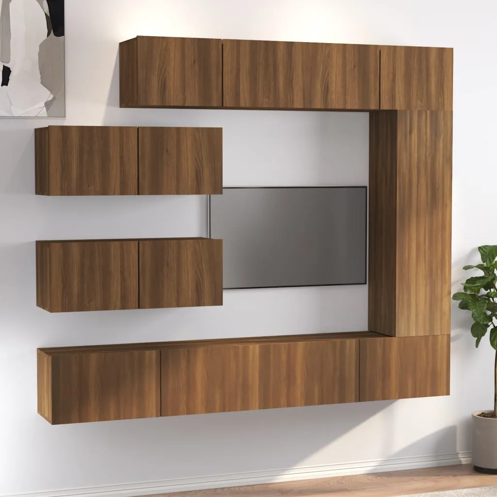 vidaXL Set Mobili Porta TV 7 pz Rovere Marrone in Legno Multistrato