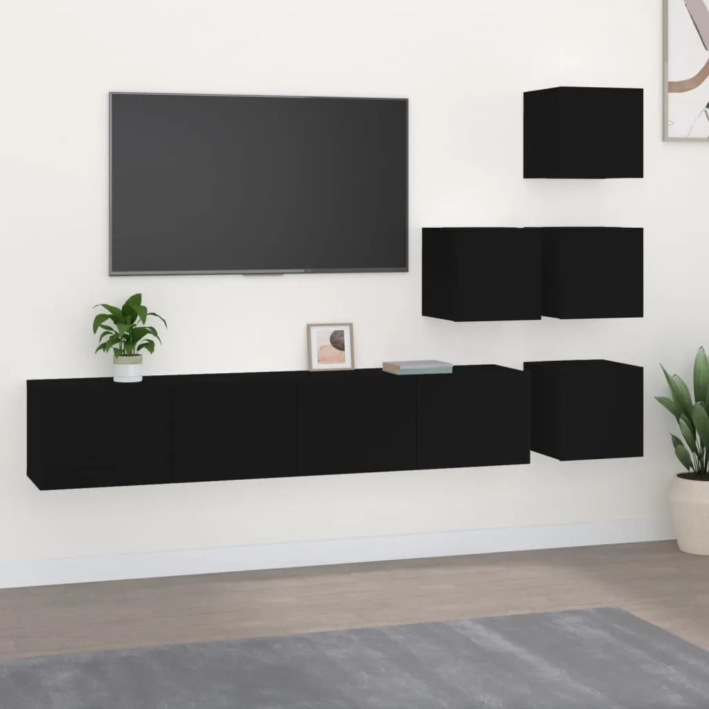 vidaXL Mobile Porta TV a Parete Nero in Legno Multistrato