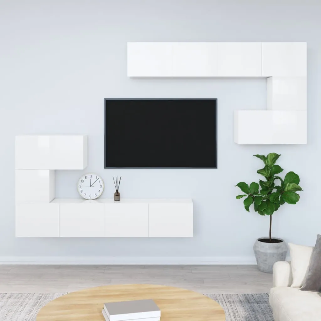 vidaXL Mobile Porta TV a Parete Bianco Lucido in Legno Multistrato