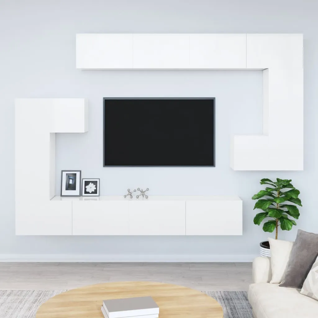 vidaXL Mobile Porta TV a Parete Bianco Lucido in Legno Multistrato