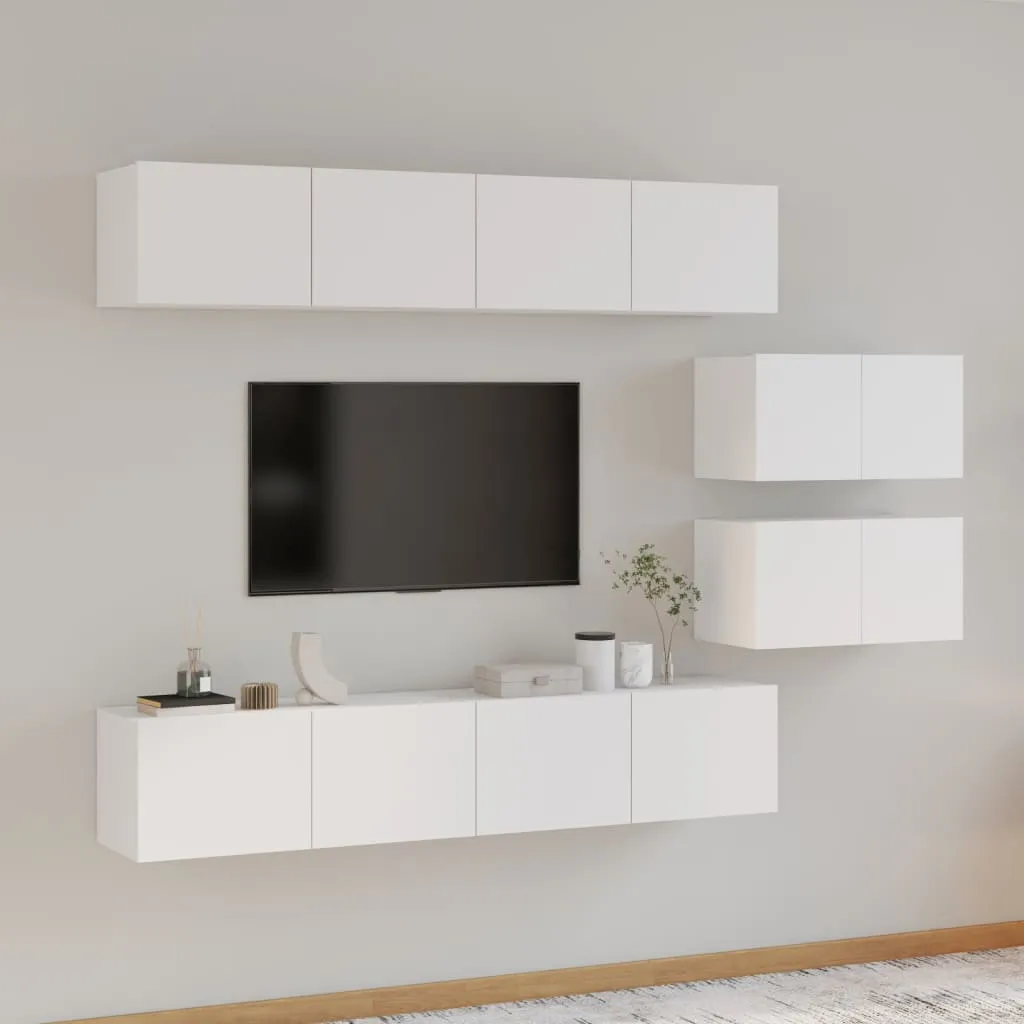 vidaXL Set di Mobili Porta TV 6 pz Bianco Lucido in Legno Multistrato