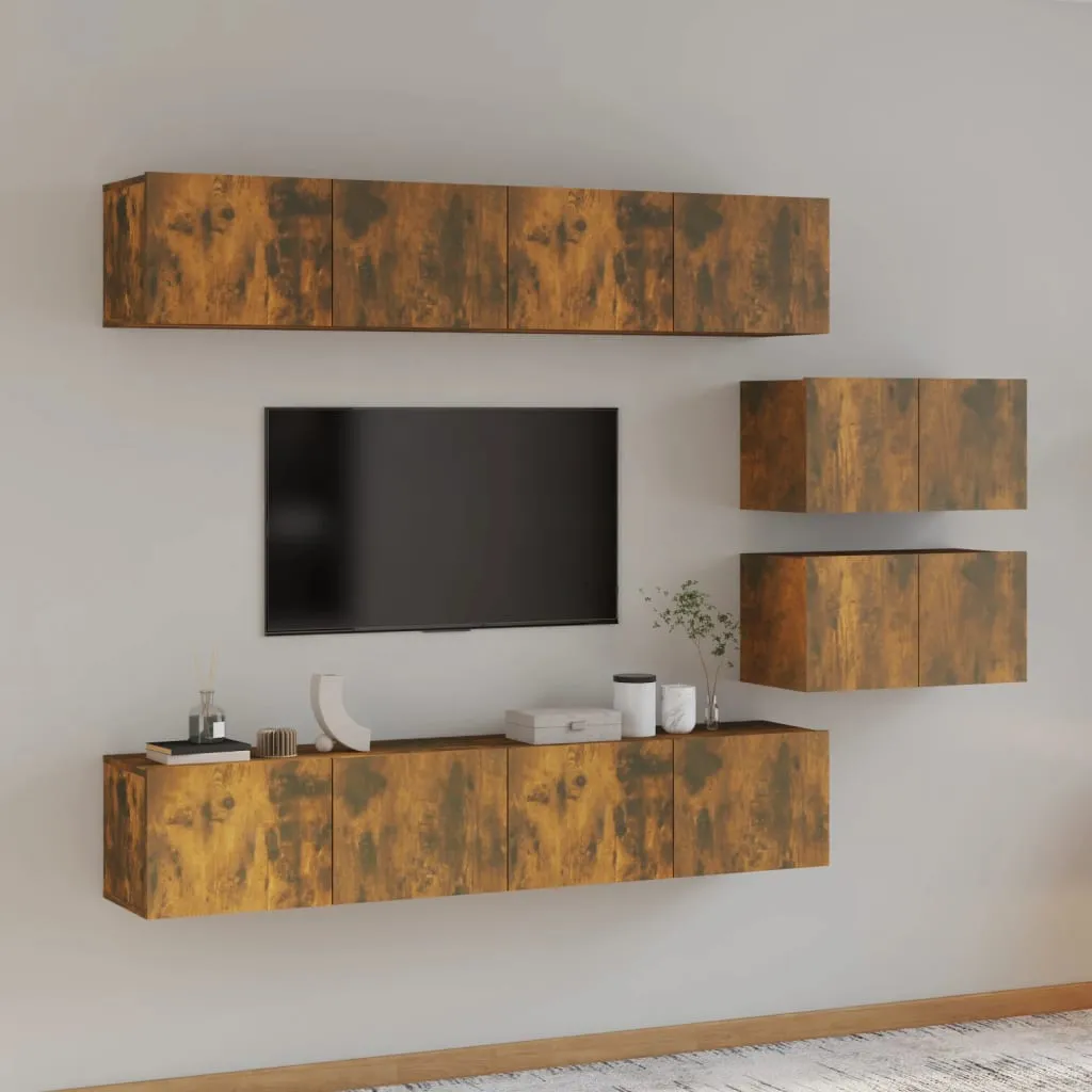 vidaXL Set di Mobili Porta TV 6 pz Rovere Fumo in Legno Multistrato