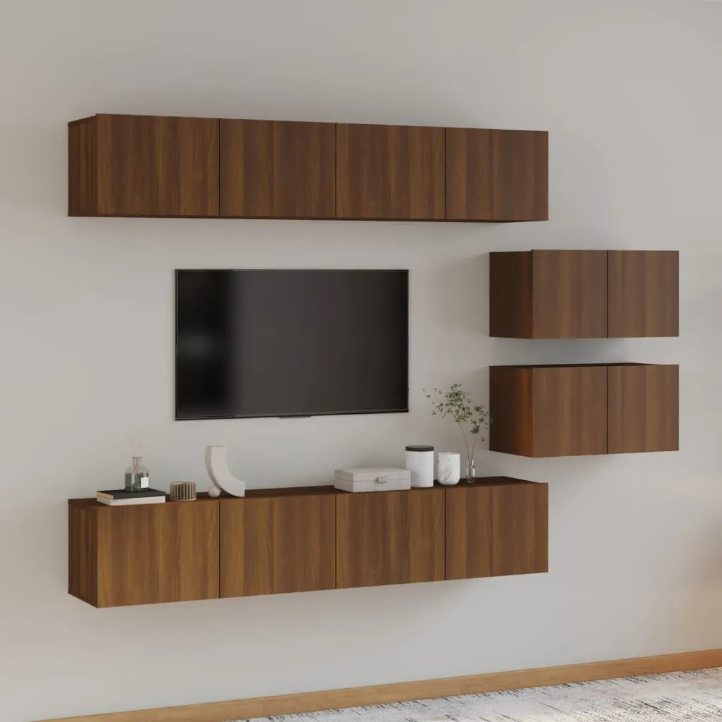 vidaXL Set Mobili Porta TV 6 pz Rovere Marrone in Legno Multistrato