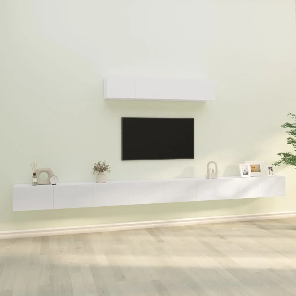 vidaXL Set di Mobili Porta TV 6 pz Bianco Lucido in Legno Multistrato