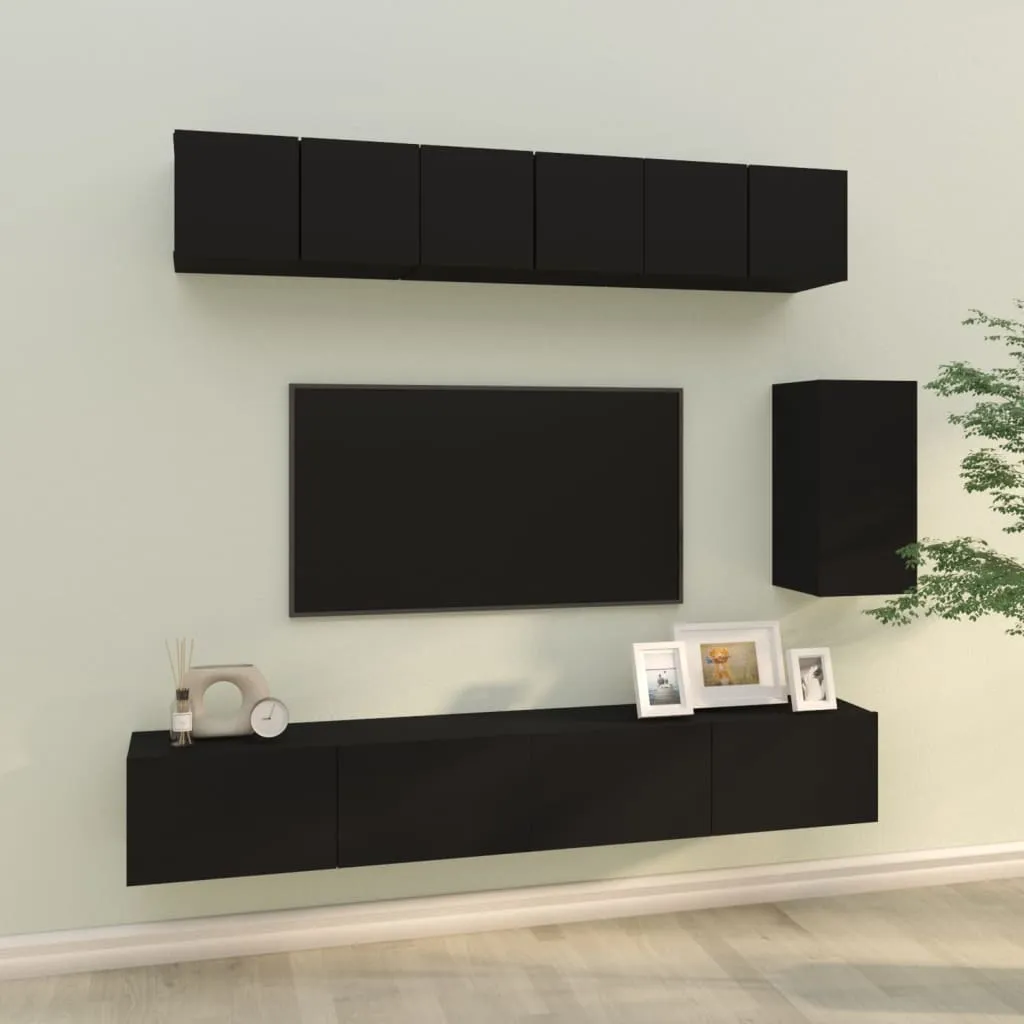 vidaXL Set Mobili Porta TV 6 pz Nero in Legno Multistrato