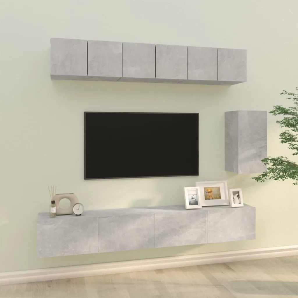 vidaXL Set di Mobili Porta TV 6 pz Grigio Cemento in Legno Multistrato