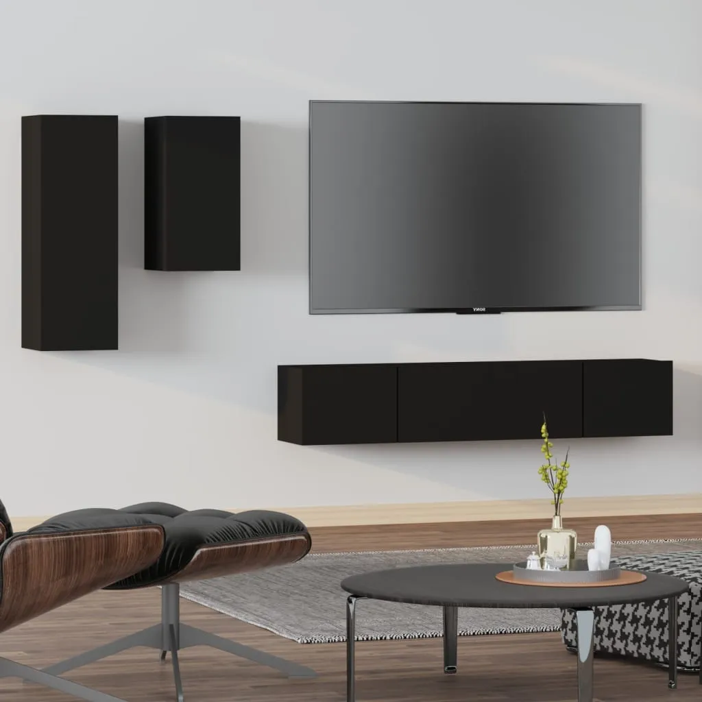 vidaXL Set Mobili Porta TV 4 pz Nero in Legno Multistrato