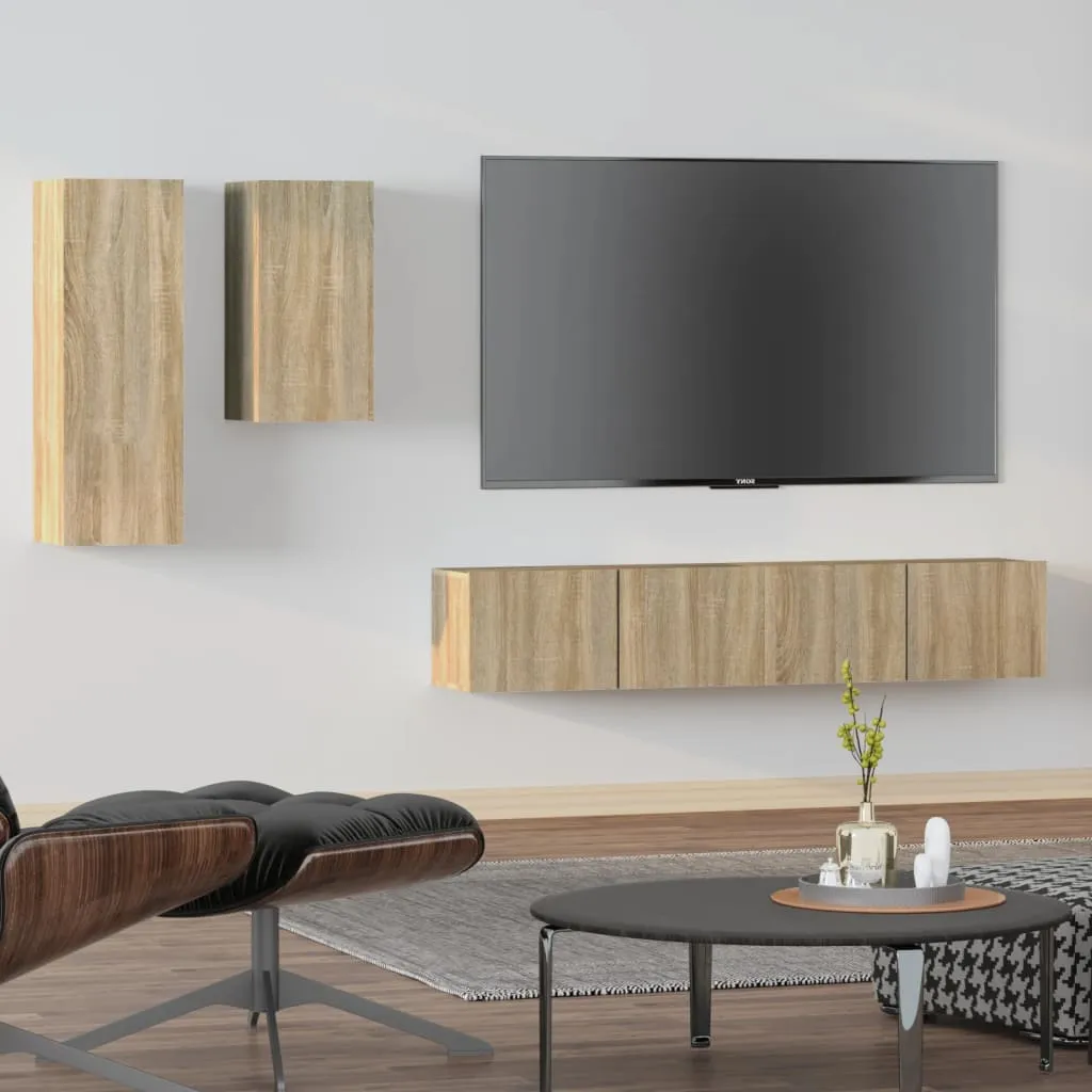 vidaXL Set di Mobili Porta TV 4 pz Rovere Sonoma in Legno Multistrato