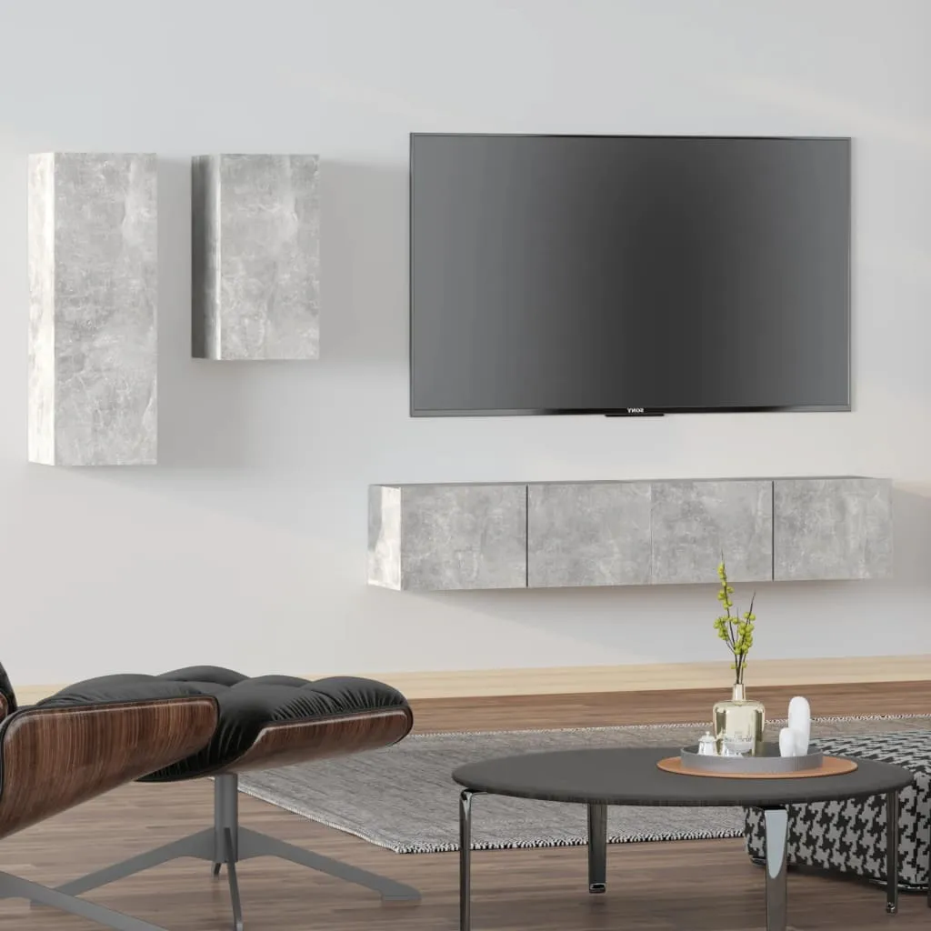 vidaXL Set di Mobili Porta TV 4 pz Grigio Cemento in Legno Multistrato