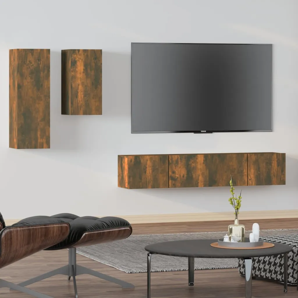 vidaXL Set di Mobili Porta TV 4 pz Rovere Fumo in Legno Multistrato