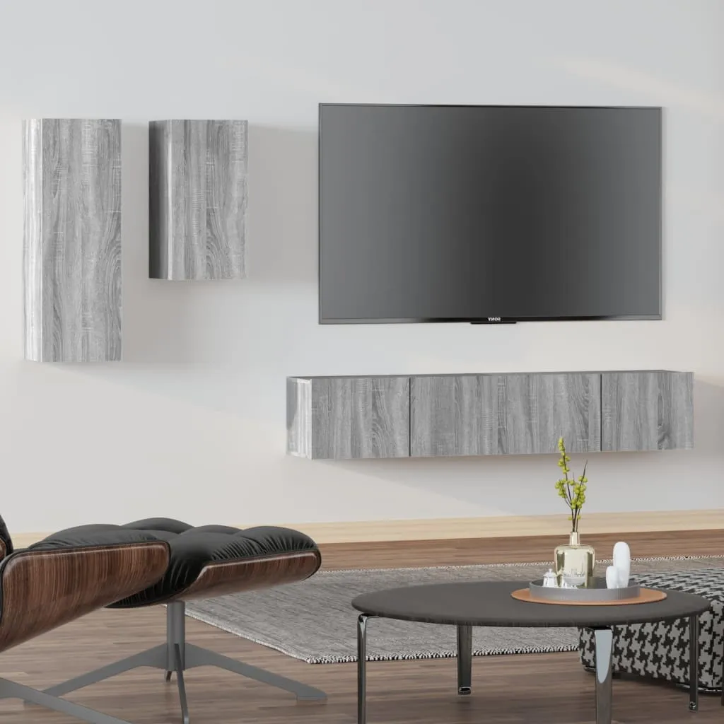 vidaXL Set di Mobili Porta TV 4 pz Grigio Sonoma in Legno Multistrato