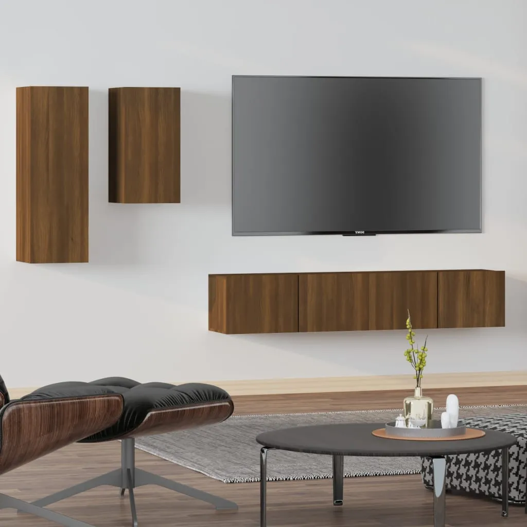 vidaXL Set Mobili Porta TV 4 pz Rovere Marrone in Legno Multistrato